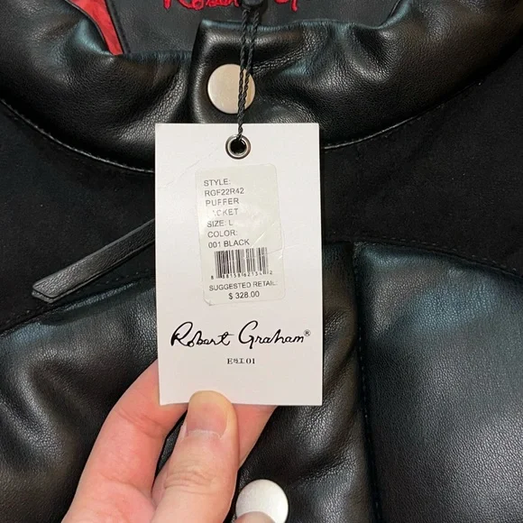 NWT Robert Graham Men’s Faux Leather Puffer Coat Jacket - Picture 4 of 15